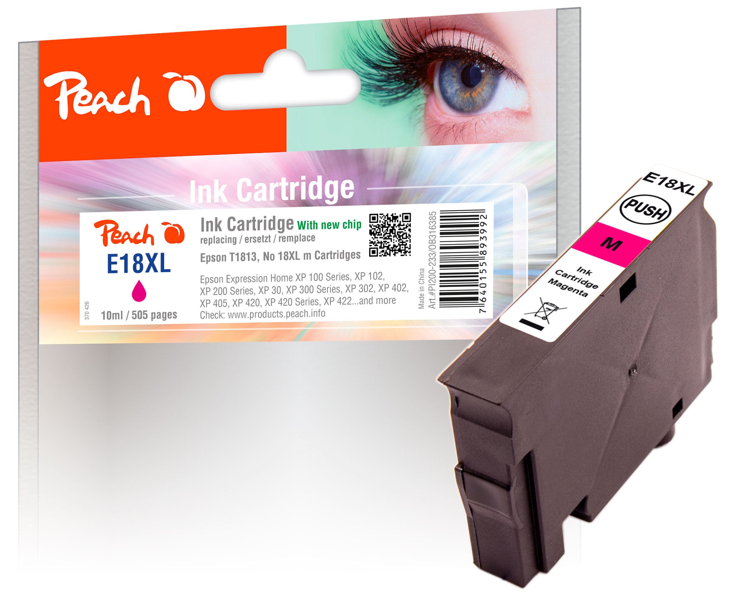 Peach E18 XLm Druckerpatrone XL ma ersetzt Epson No. 18XL m, C13T18134010 f&uuml;r z.B. Epson Expression Home XP -100, Epson Expression Home XP -102 - Bild 1