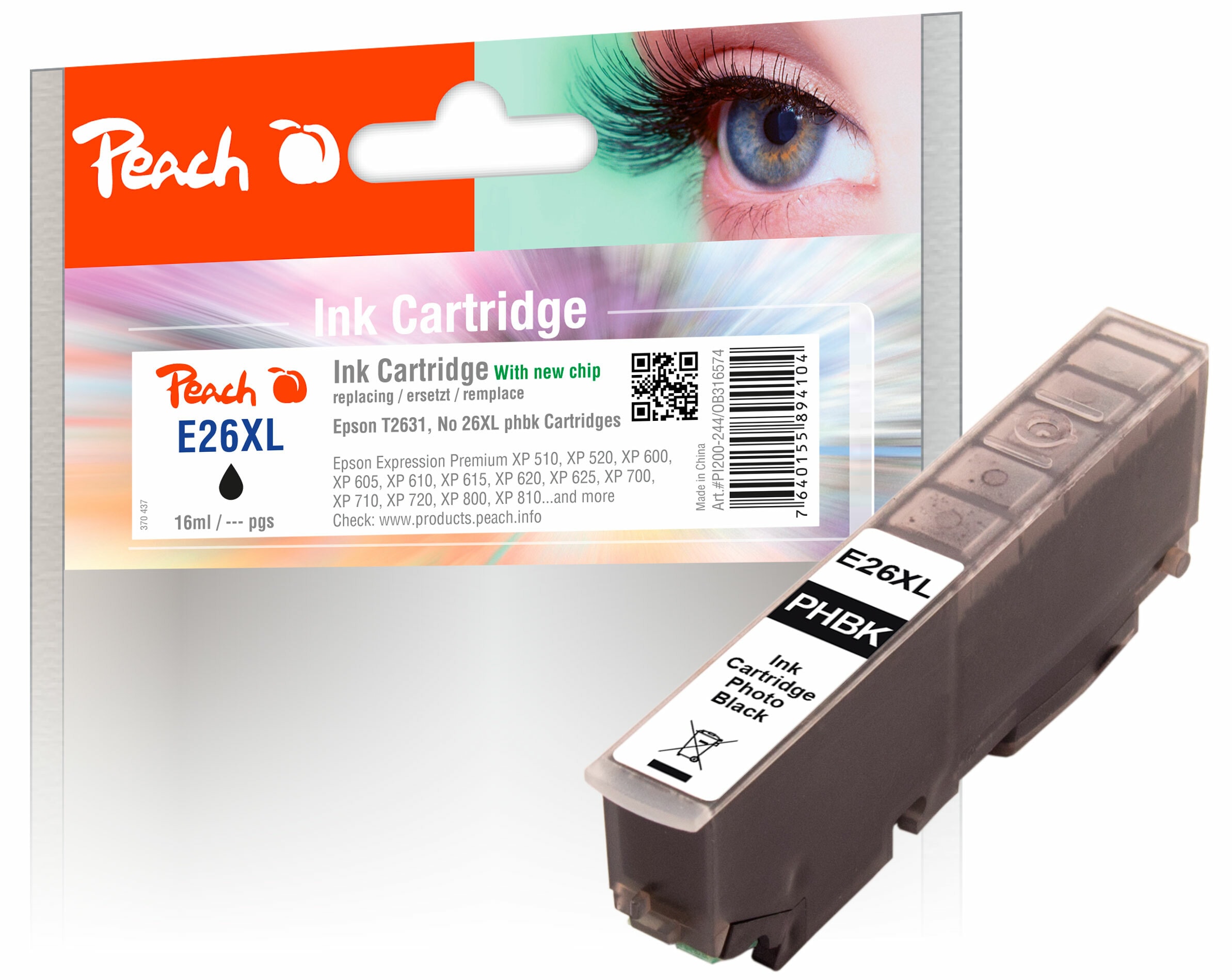 Peach E26 XLphbk Druckerpatrone XL bkph ersetzt Epson No. 26XL phbk, C13T26314010 f&uuml;r z.B. Epson Expression Premium XP -510 - Bild 1