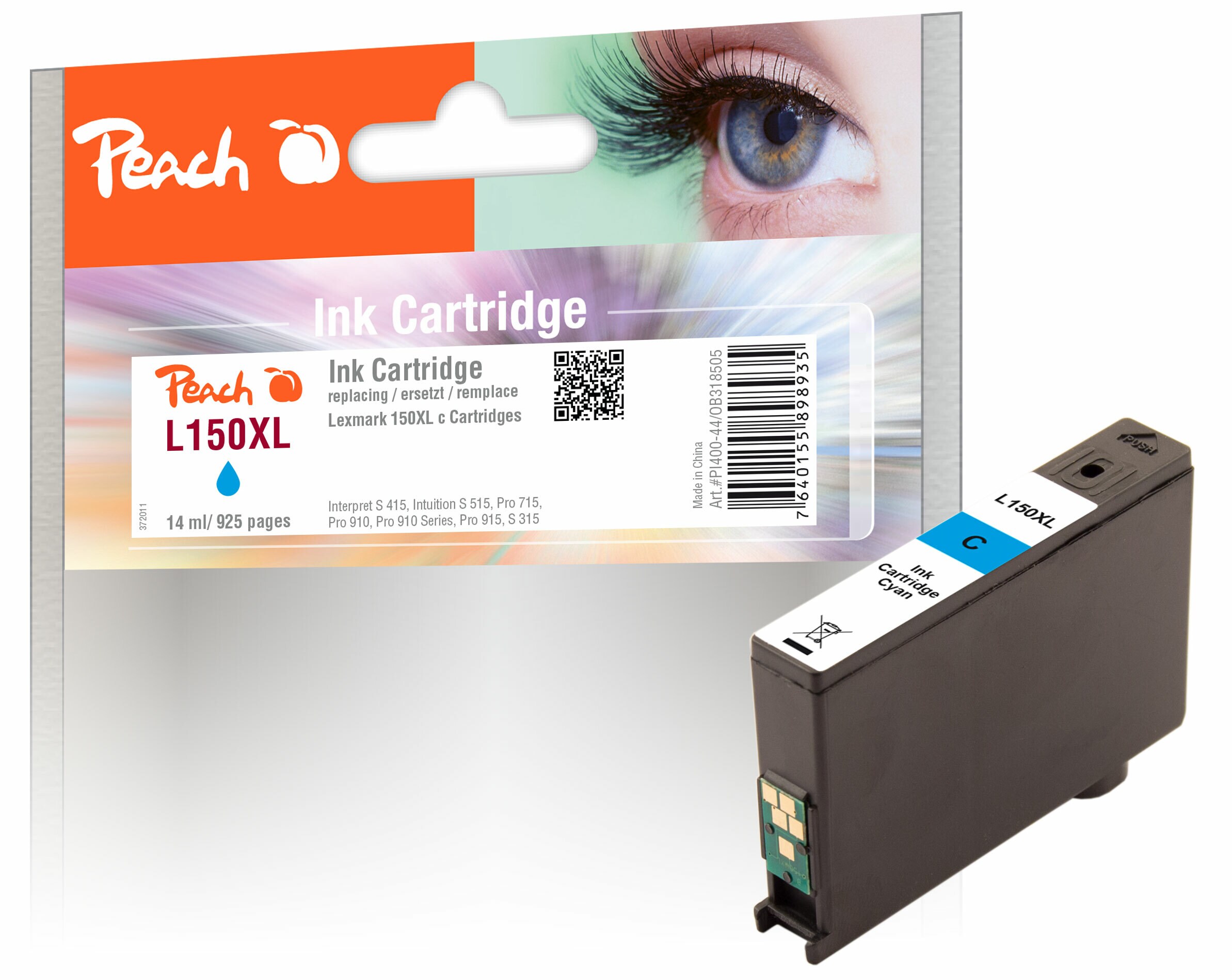 Peach L150 XLC Druckerpatrone XL cy ersetzt Lexmark No. 150XLC, 14N1615E, 14N1642 f&uuml;r z.B. Lexmark Interpret S 415, Lexmark Intuition S 515 - Bild 1