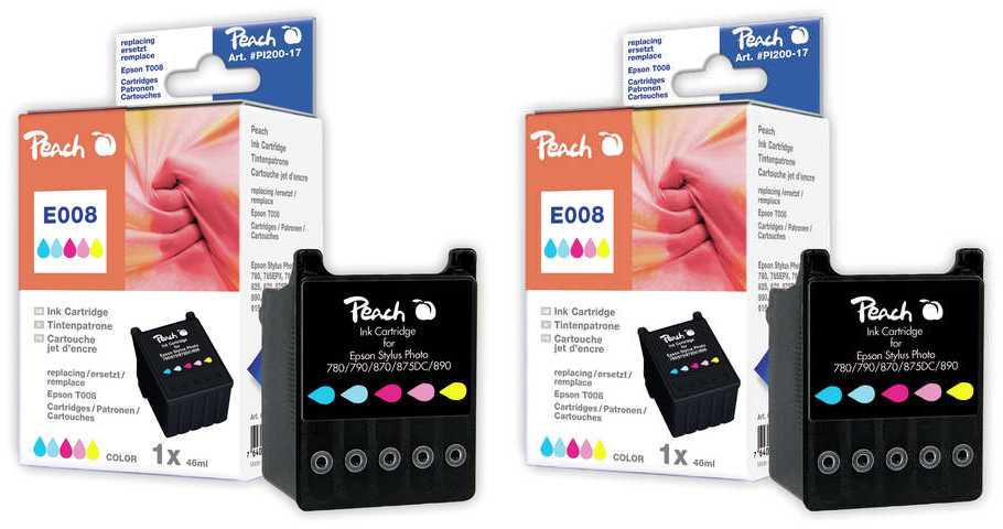 Peach E08 C 2 Druckerpatronen 2*col ersetzt Epson T008C*2, C13T00840310 f&uuml;r z.B. Epson Stylus Photo 780, Epson Stylus Photo 785 - Bild 1