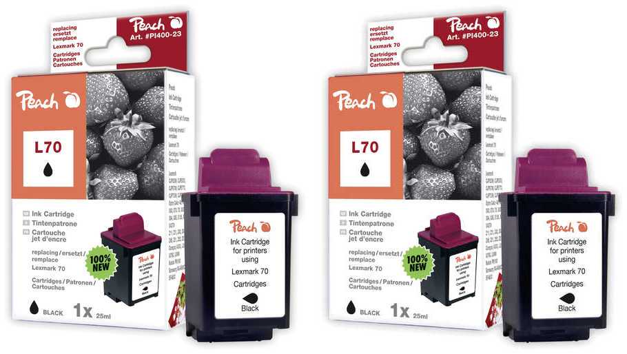 Peach L70 BK 2 Druckk&ouml;pfe 2*bk ersetzt Samsung, Lexmark, Kodak, Compaq, Brother No. 70BK*2, 12A1970, 12AX970E f&uuml;r z.B. Brother MFC -7050 C - Bild 1