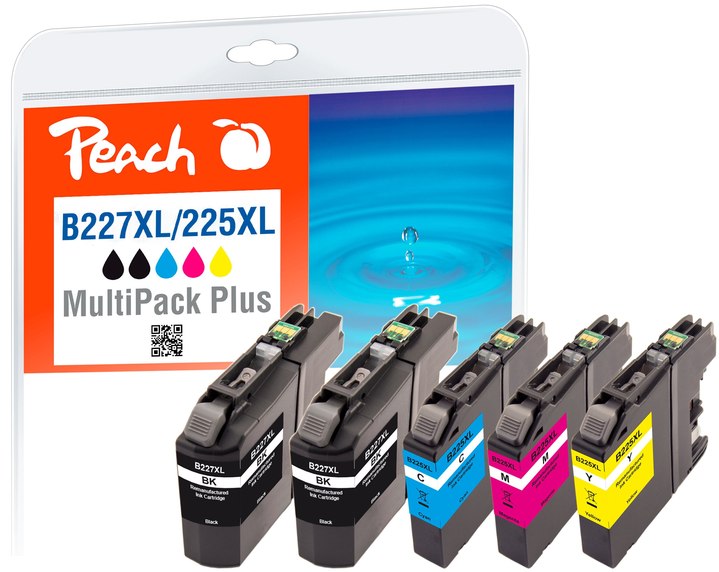 Peach B227 XLVALBP Spar Plus Pack Druckerpatronen XL (2*bk, c/m/y) ersetzt Brother LC-227XLVALBP f&uuml;r z.B. Brother MFCJ 4620 DW, Brother MFCJ 4420 DW (wiederaufbereitet) - Bild 1
