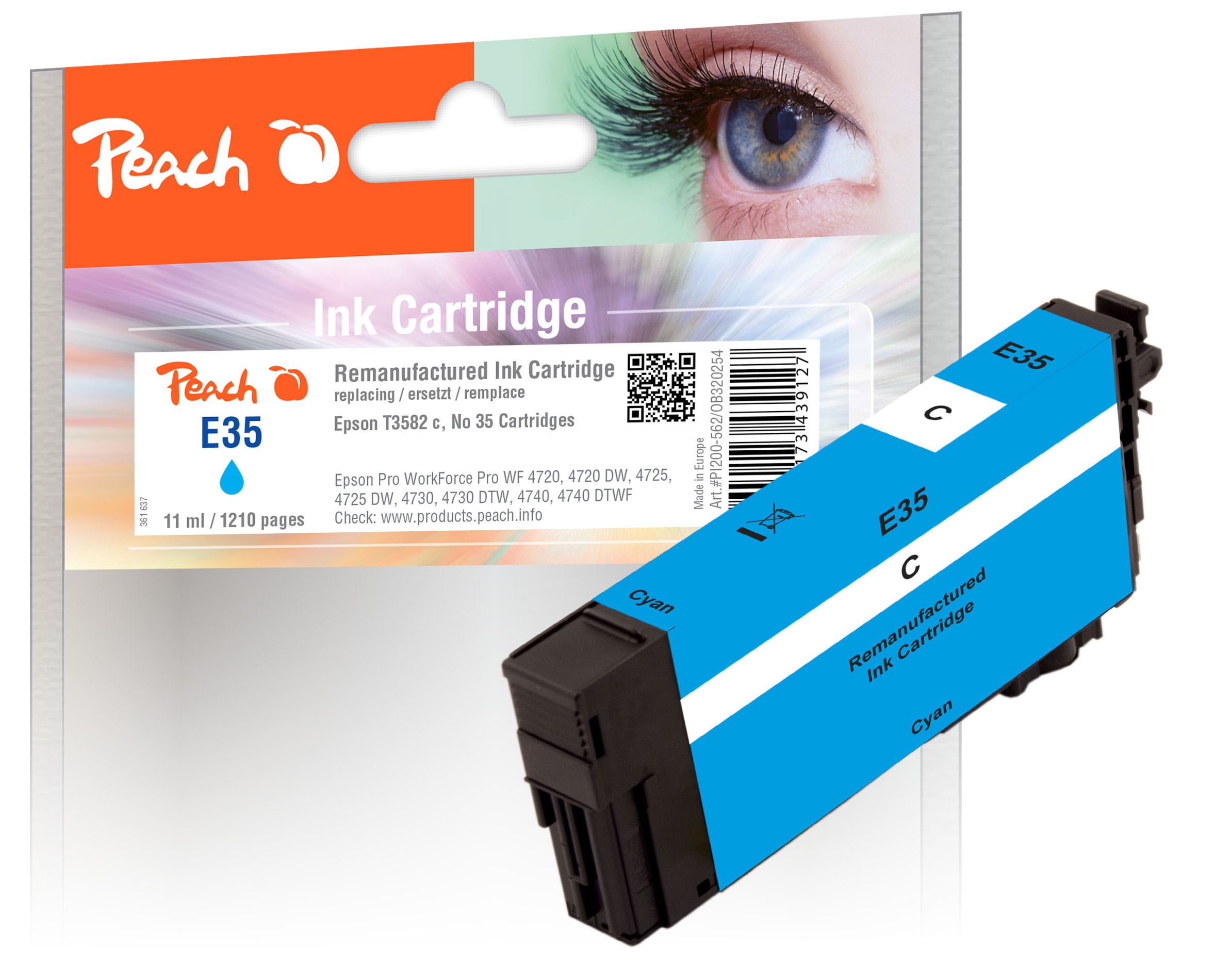 Peach E35  Druckerpatrone cy ersetzt Epson T3582, No. 35 c, C13T35824010 f&uuml;r z.B. Epson WorkForce Pro WF -4720 DWF, Epson WorkForce Pro WF -4720 (wiederaufbereitet) - Bild 1