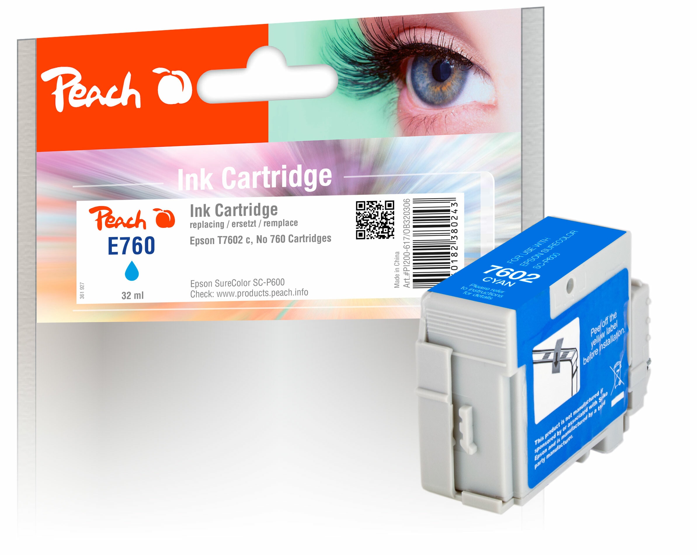 Peach E760  Druckerpatrone cy ersetzt Epson T7602C, C13T76024010 f&uuml;r z.B. Epson SureColor SCP 600 - Bild 1