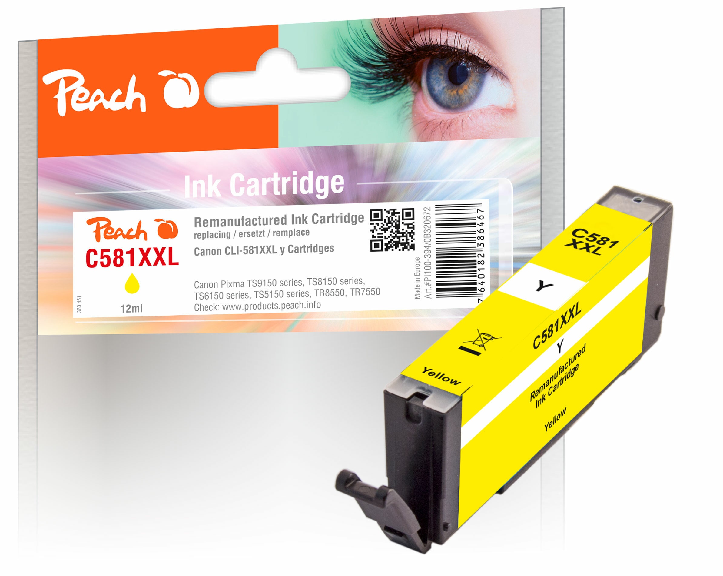 Peach C581 XXLY Druckerpatrone XXL ye ersetzt Canon CLI-581XXLY, 1997C001 f&uuml;r z.B. Canon Pixma TS 8350, Canon Pixma TS 8350 a, Canon Pixma TR 8550 (wiederaufbereitet) - Bild 1