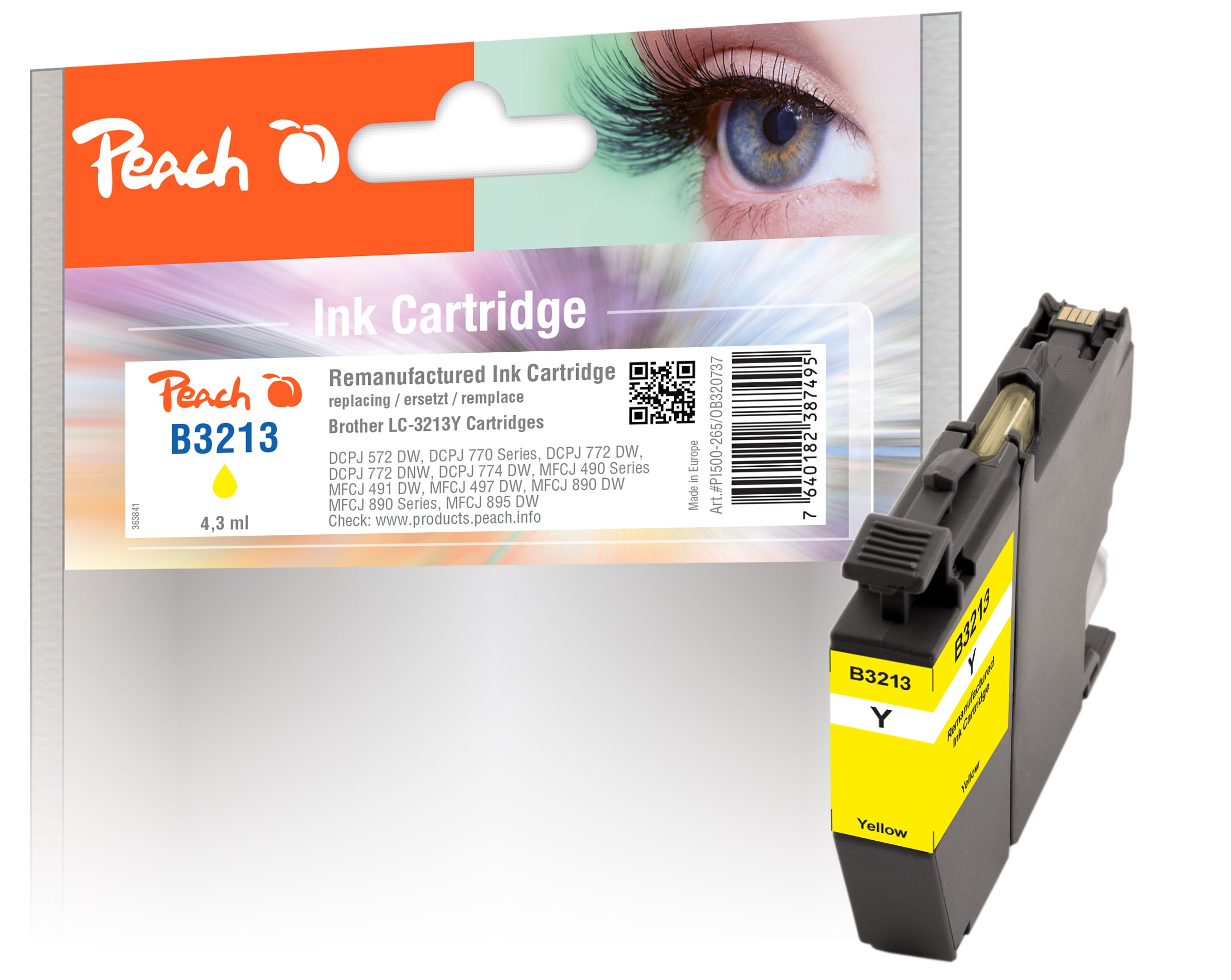Peach B3213 Y Druckerpatrone XL ye ersetzt Brother LC-3213Y f&uuml;r z.B. Brother DCPJ 572 DW, Brother MFCJ 497 DW, Brother MFCJ 895 DW, Brother DCPJ 770 (wiederaufbereitet) - Bild 1
