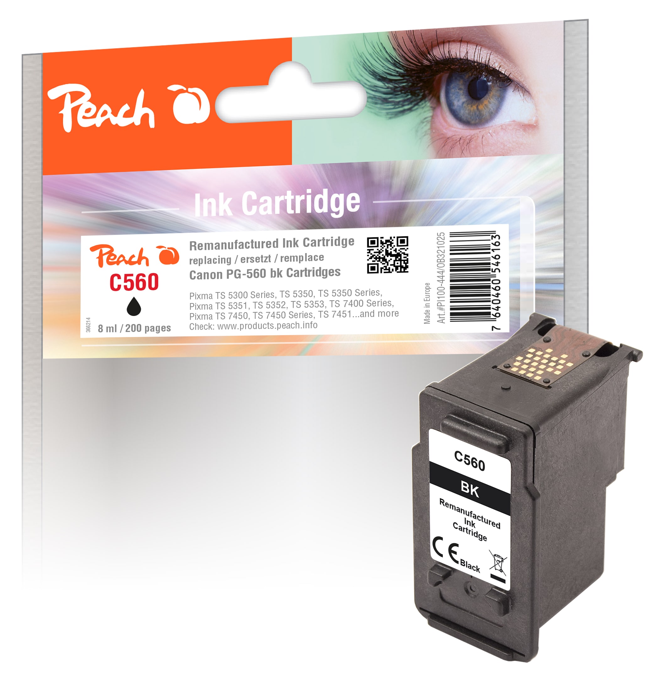 Peach C560  Druckkopf bk ersetzt Canon PG-560, 3713C001 f&uuml;r z.B. Canon Pixma TS 5350 i, Canon Pixma TS 5350, Canon Pixma TS 7450, Canon Pixma TS 5351 (wiederaufbereitet) - Bild 1