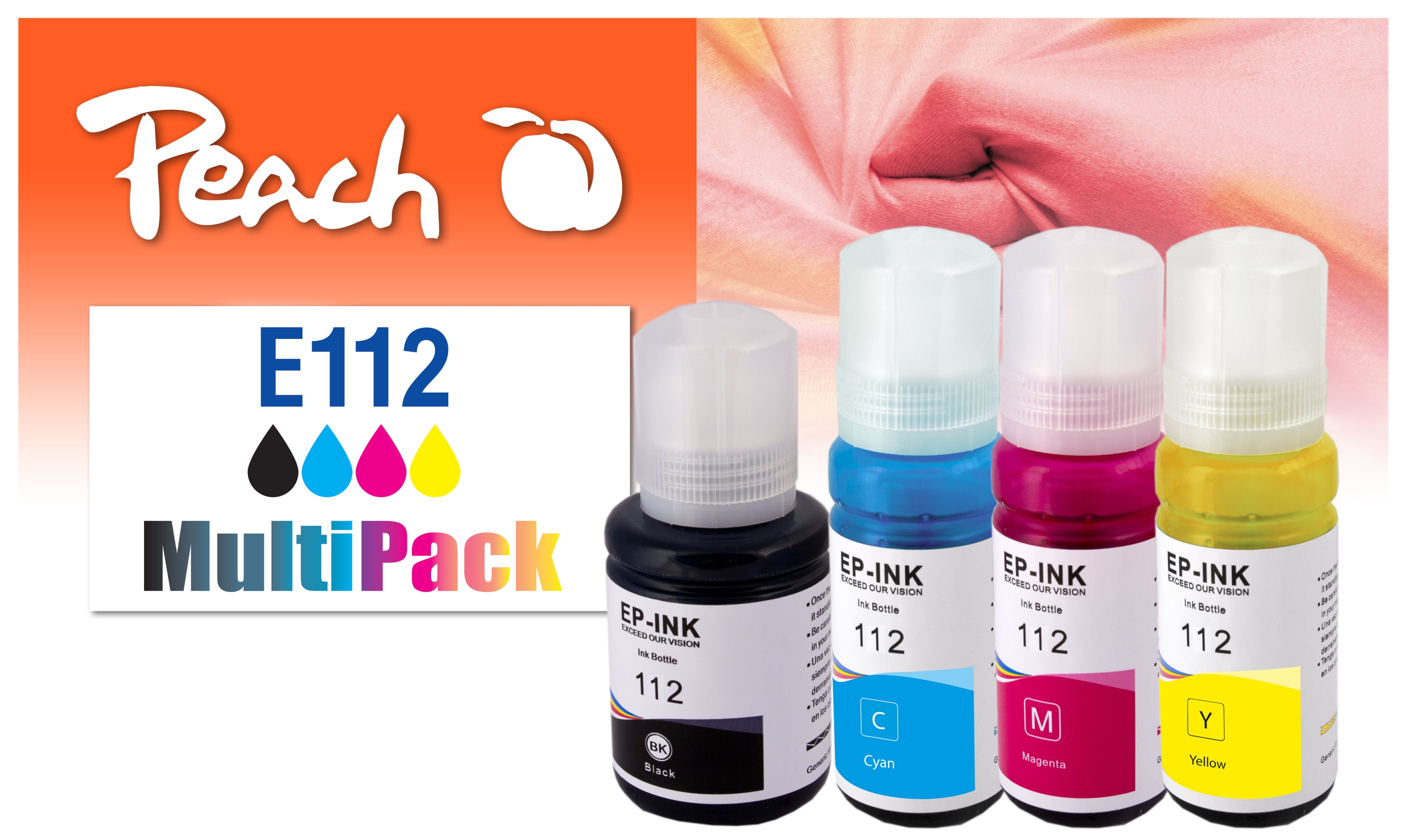 Peach E112  Spar Pack Druckerpatronen (bk, c/m/y) ersetzt Epson No. 112 f&uuml;r z.B. Epson EcoTank L 11160, Epson EcoTank L 15150, Epson EcoTank L 15160 - Bild 1