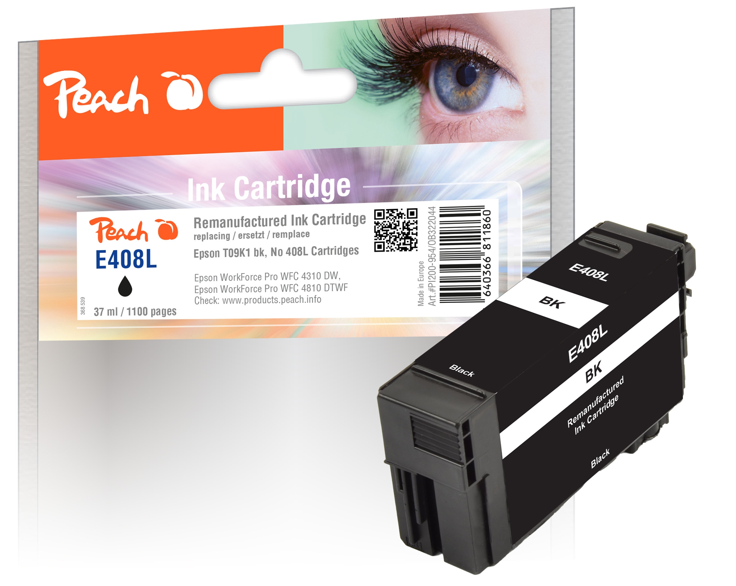 Peach E408 L Druckerpatrone XL bk ersetzt Epson No. 408L, T09K140 f&uuml;r z.B. Epson WorkForce Pro WFC 4310 DW, Epson WorkForce Pro WFC 4810 DTWF (wiederaufbereitet) - Bild 1