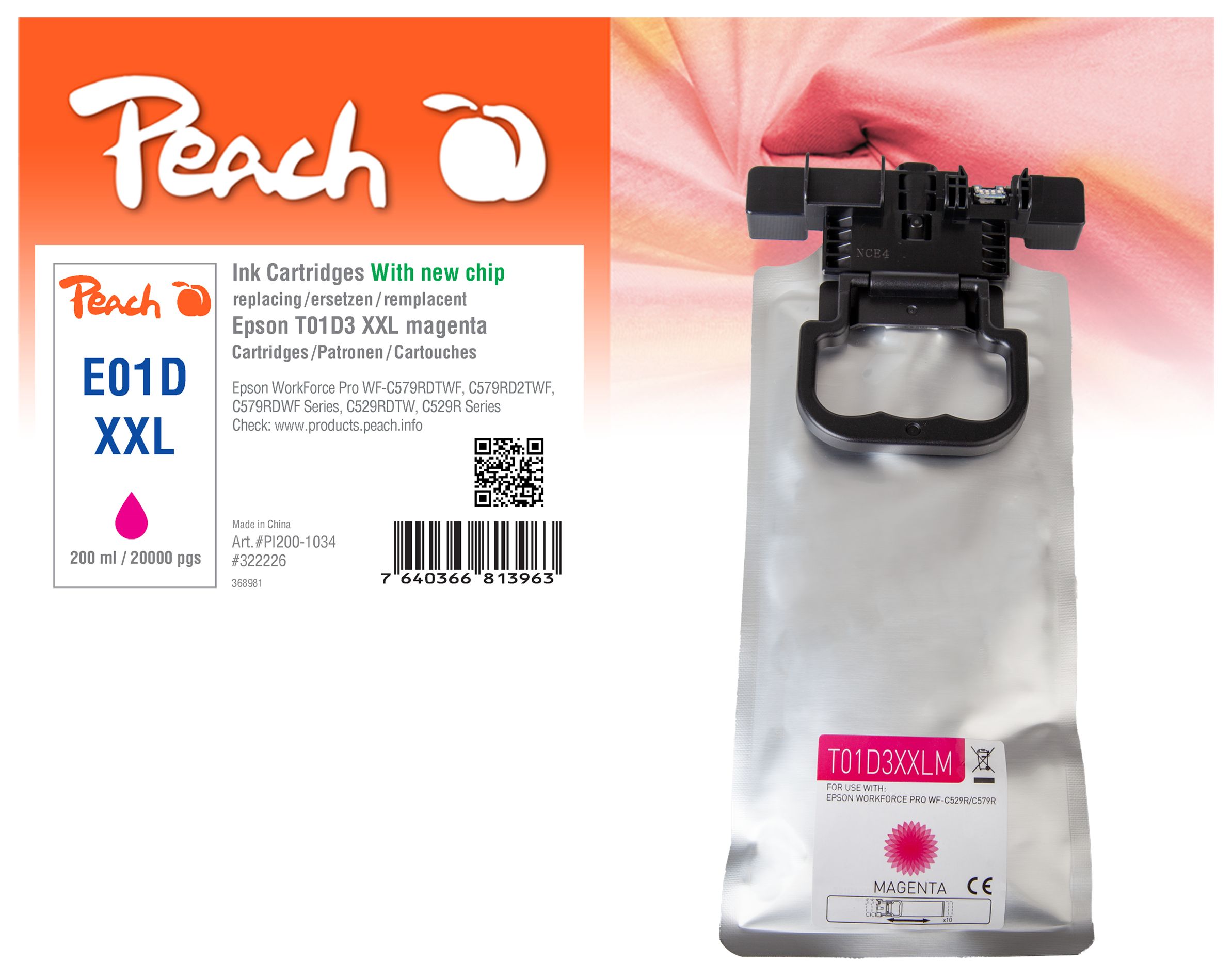 Peach E1D3 Druckerpatrone XL ma ersetzt Epson T01D3, C13T01D300 f&uuml;r z.B. Epson WorkForce Pro WFC 529 R DTW, Epson WorkForce Pro WFC 570 - Bild 1
