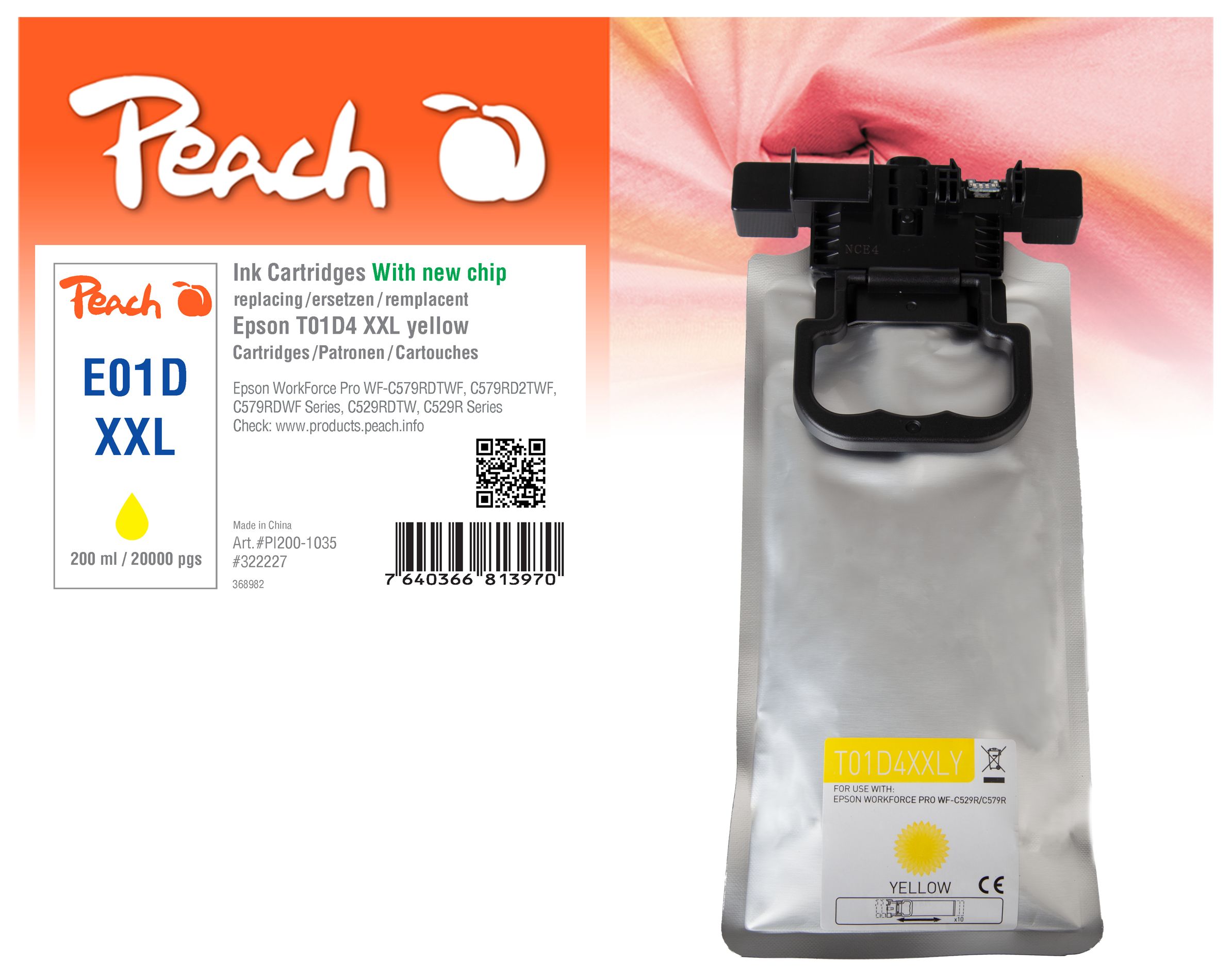 Peach E1D4 Druckerpatrone XL ye ersetzt Epson T01D4, C13T01D400 f&uuml;r z.B. Epson WorkForce Pro WFC 529 R DTW, Epson WorkForce Pro WFC 570 - Bild 1