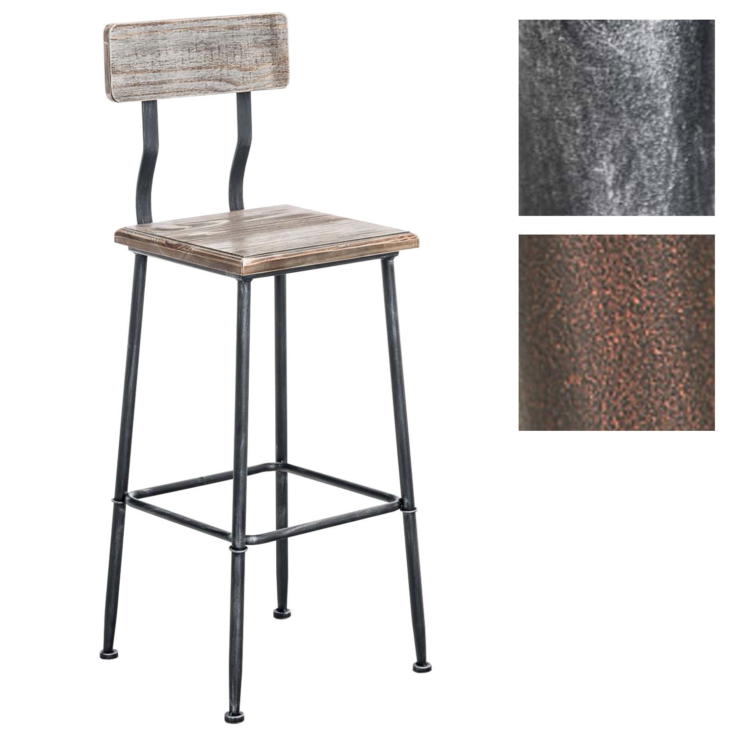 CLP Barhocker Queens I Tresenstuhl Aus Holz Mit Lehne Und Fu&szlig;st&uuml;tze | Barstuhl Mit Pulverbeschichtetem Metallgestell Und 75 CM Sitzh&ouml;he 