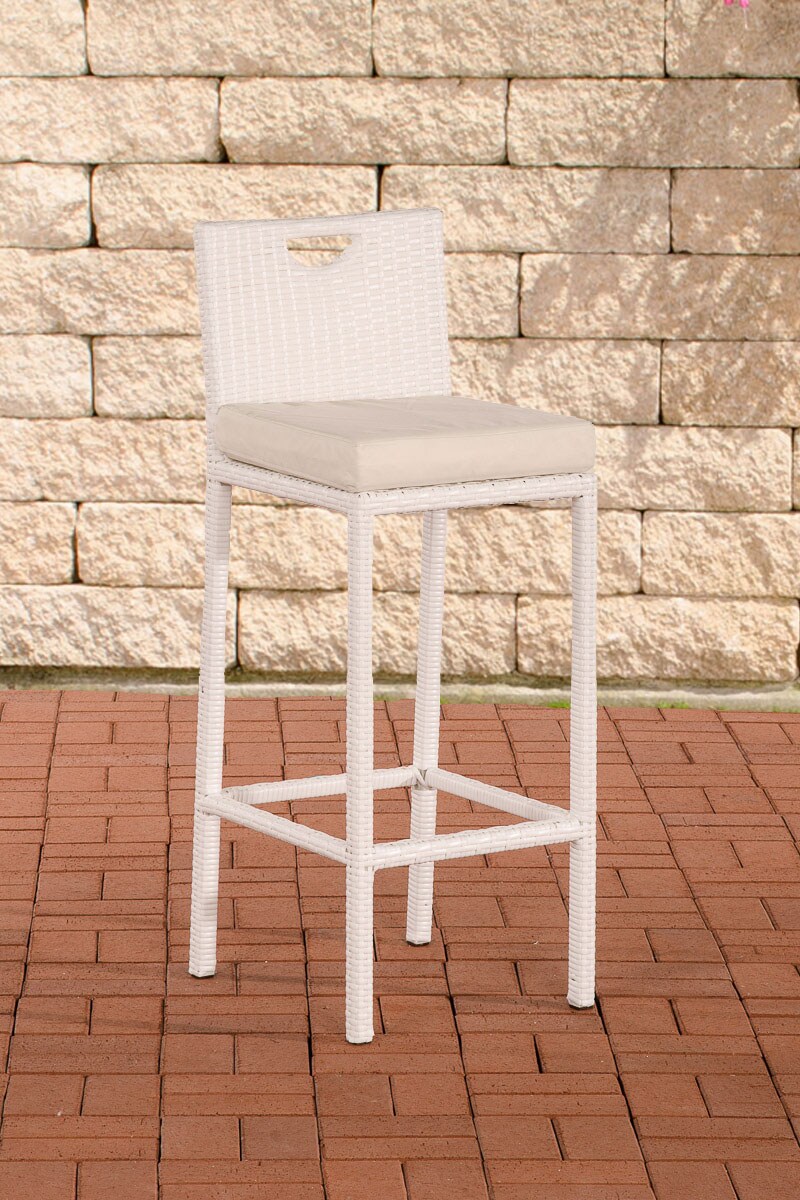 CLP Outdoor-Barhocker Mari Mit Sitzkissen I Polyrattan Tresenstuhl Mit Fußstütze I Thekenhocker Mit 75 Cm Sitzhöhe