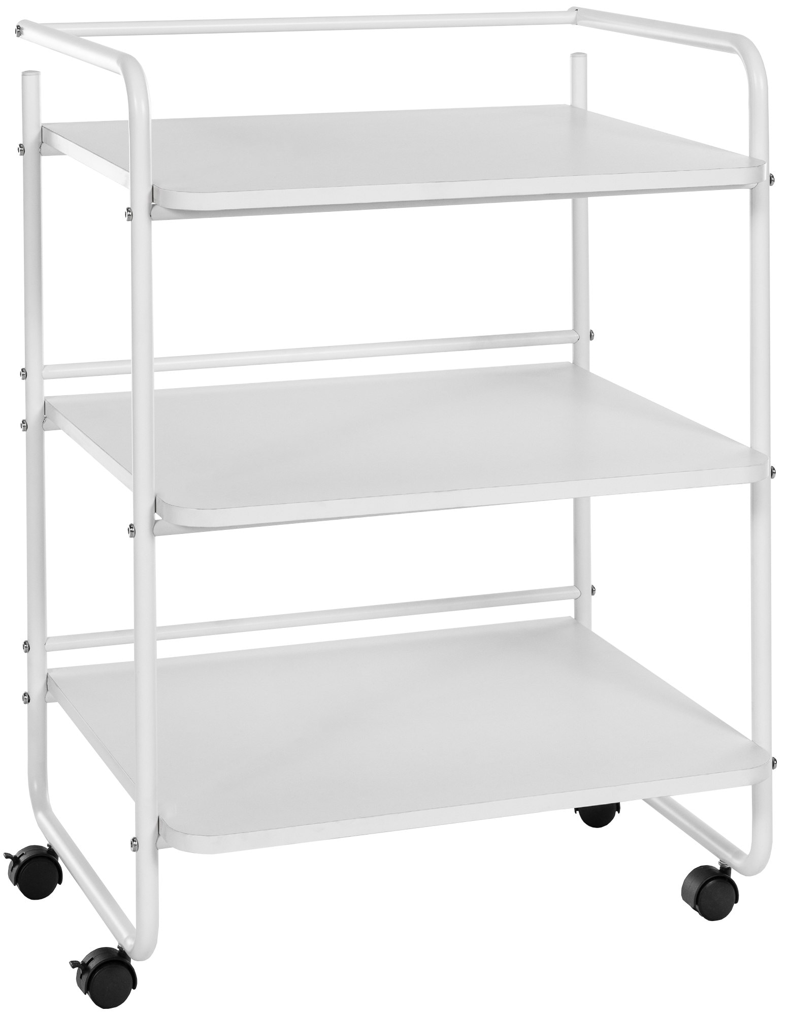 CLP Rollwagen PL902 I Ger&auml;tewagen auf Rollen I Kosmetikwagen mit drei Ablagefl&auml;chen aus Holz I Allzweckwagen mit Metallgestell 