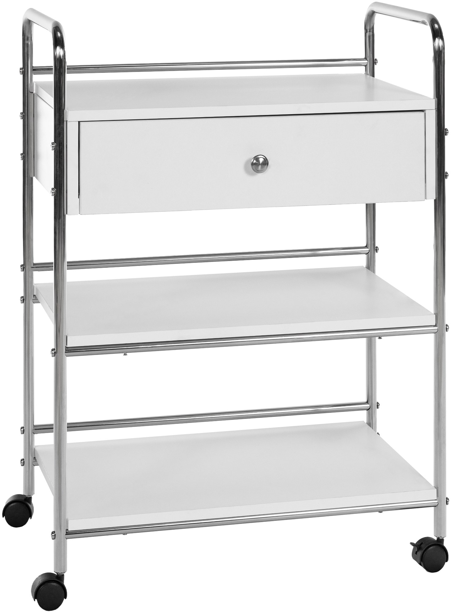 CLP Rollwagen PL912 I Ger&auml;tewagen auf Rollen I Kosmetikwagen mit Schublade und drei Ablagefl&auml;chen I Allzweckwagen 