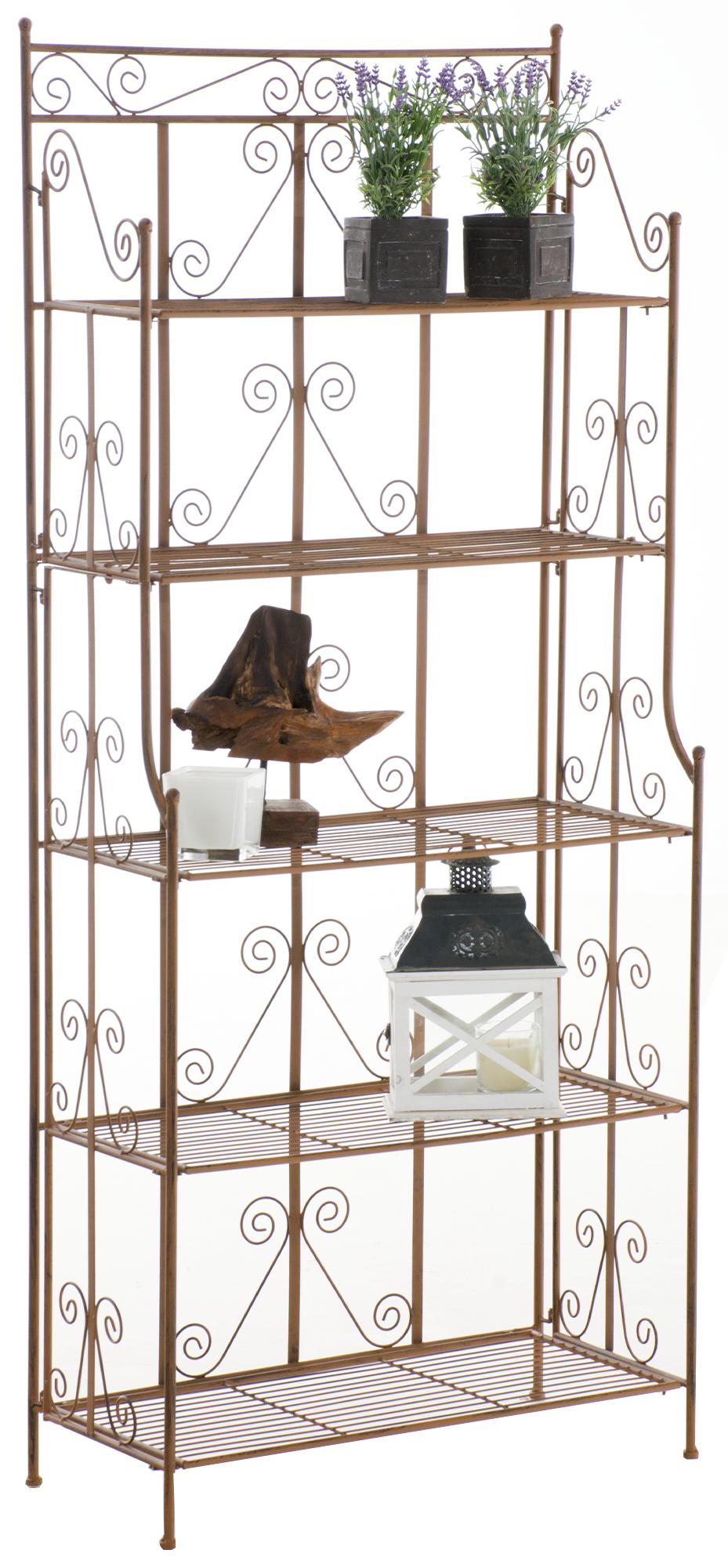 CLP Standregal Ciara I Metallregal f&uuml;r Pflanzen im Landhausstil I Regal f&uuml;r Balkon, Terrasse, Veranda und Garten I 5 klappbare B&ouml;den 