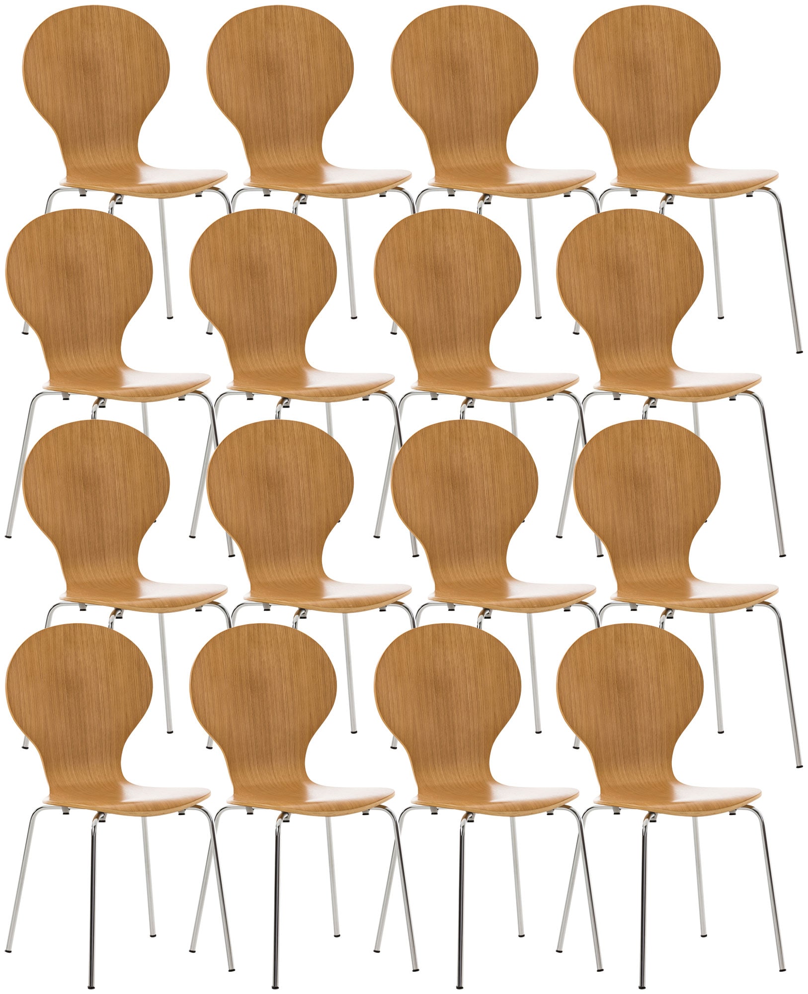 CLP 16 x Stapelstuhl DIEGO ergonomisch geformter Konferenzstuhl mit Holzsitz und stabilem Metallgestell I In verschiedenen Farben erh&auml;ltlich 