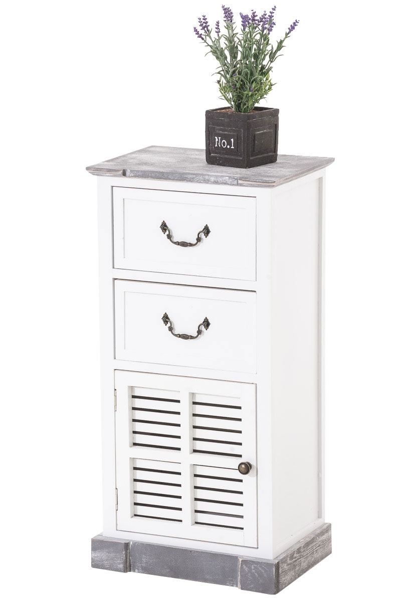 CLP Nachttisch / Beistelltisch Mackenzie im Landhausstil aus Holz mit Klapptüren und Schubladen, ideales Sideboard für Schlafzimmer, Holz