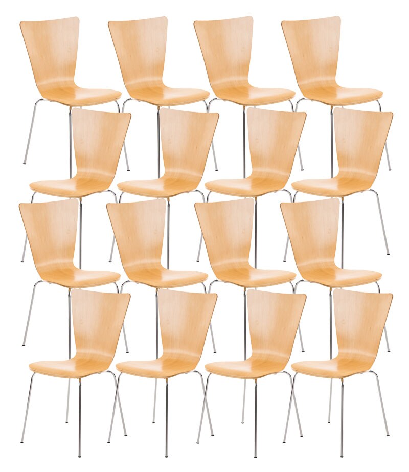 CLP 16 x Stapelstuhl Aaron Mit Holzsitz Und Metallgestell I 16 x Stuhl Mit pflegeleichter Sitzfl&auml;che I Set Mit 16 St&uuml;hlen 