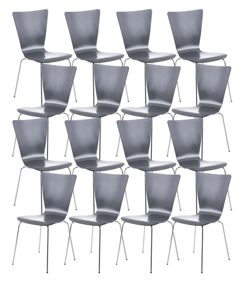 CLP 16 x Stapelstuhl Aaron Mit Holzsitz Und Metallgestell I 16 x Stuhl Mit pflegeleichter Sitzfl&auml;che I Set Mit 16 St&uuml;hlen 