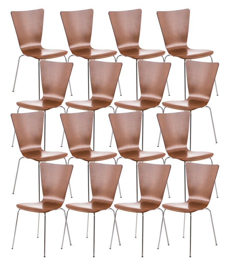 CLP 16 x Stapelstuhl Aaron Mit Holzsitz Und Metallgestell I 16 x Stuhl Mit pflegeleichter Sitzfl&auml;che I Set Mit 16 St&uuml;hlen 
