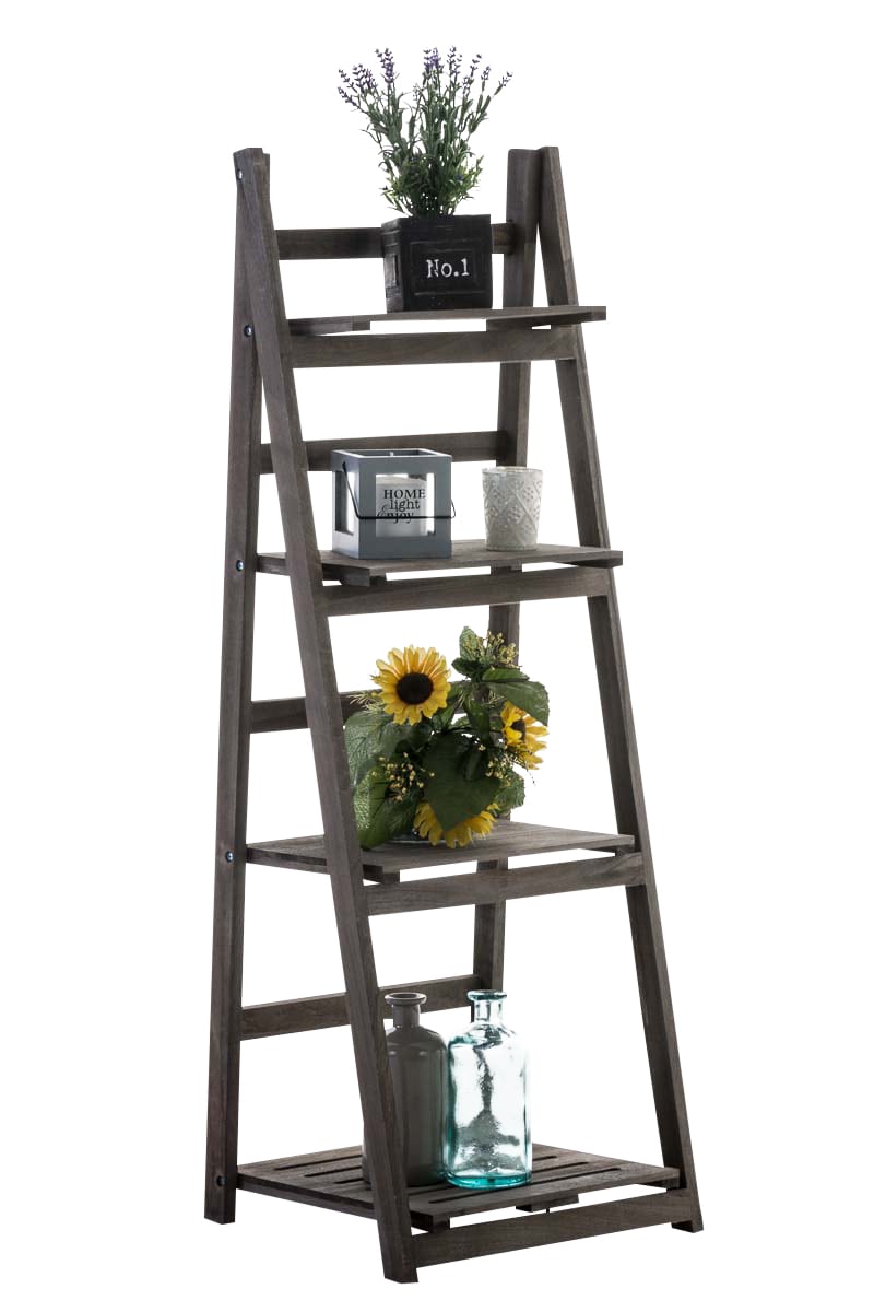 CLP Leiterregal Frederika Aus Holz Mit 4 Ablagefl&auml;chen I Klappbares Dekoregal Im Landhausstil I Blumenregal Mit 4 Ablagefl&auml;chen 