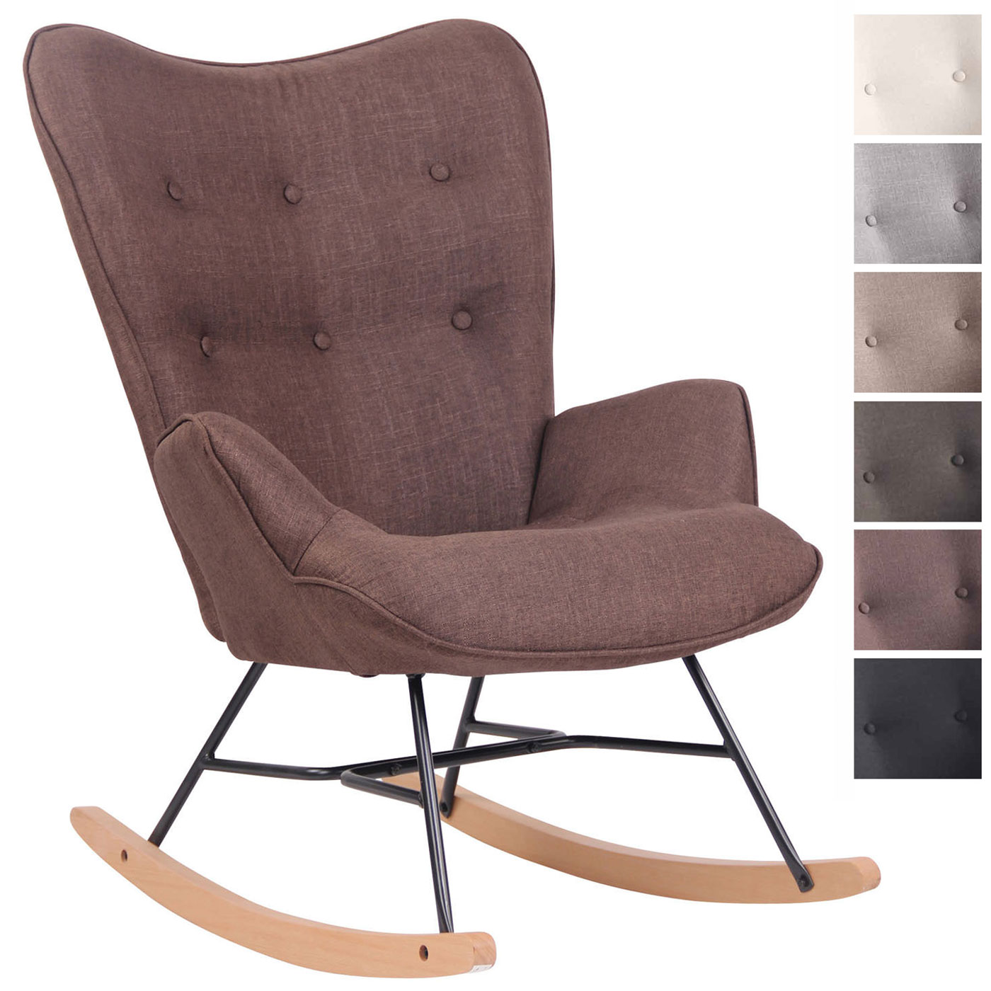 CLP Schaukelstuhl Sanka I Schaukelsessel Mit Stoffbezug Und Metallgestell I Relaxsessel Mit Holzkufen 