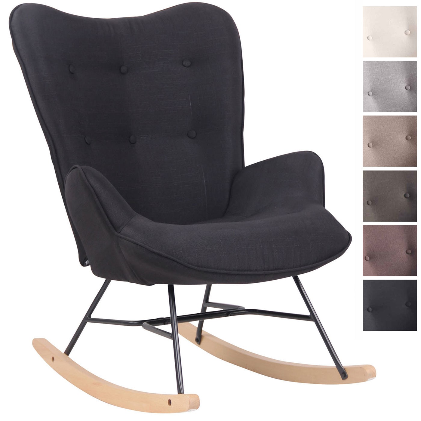 CLP Schaukelstuhl Sanka I Schaukelsessel Mit Stoffbezug Und Metallgestell I Relaxsessel Mit Holzkufen 