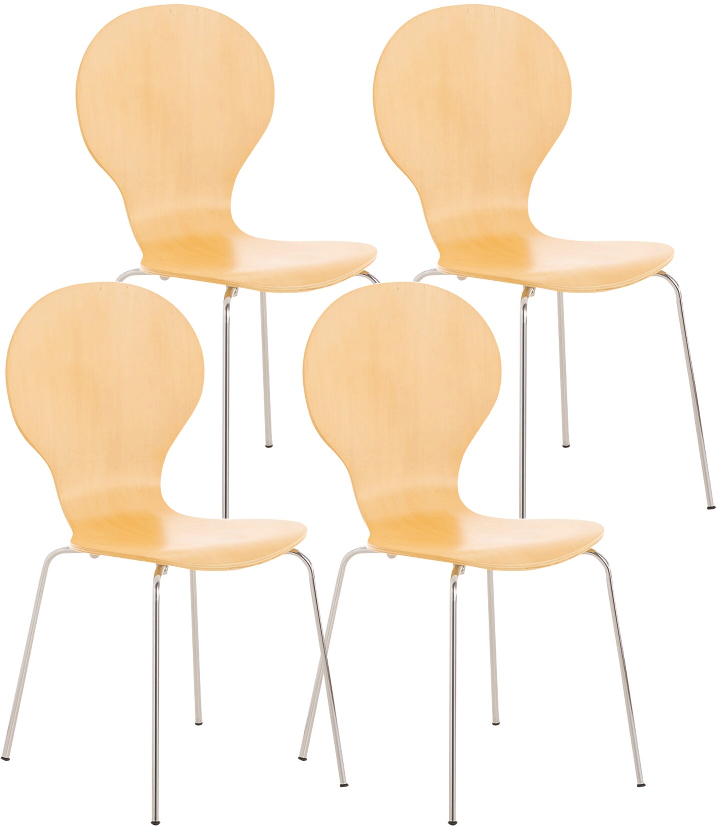 CLP 4x Stapelstuhl DIEGO l Ergonomisch geformter Konferenzstuhl mit Holzsitz und Metallgestell I Stapelbarer Stuhl mit pflegeleichter …