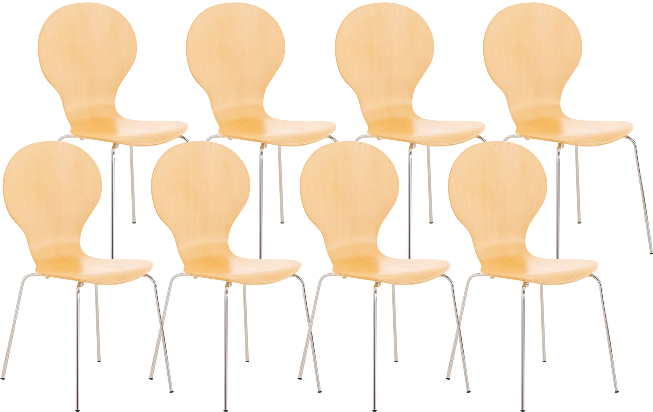 CLP 8 x Stapelstuhl Diego I Ergonomischer Konferenzstuhl Mit Holzsitz Und Metallgestell I Stapelbarer Stuhl Mit Pflegeleichter Sitzfl&auml;che 