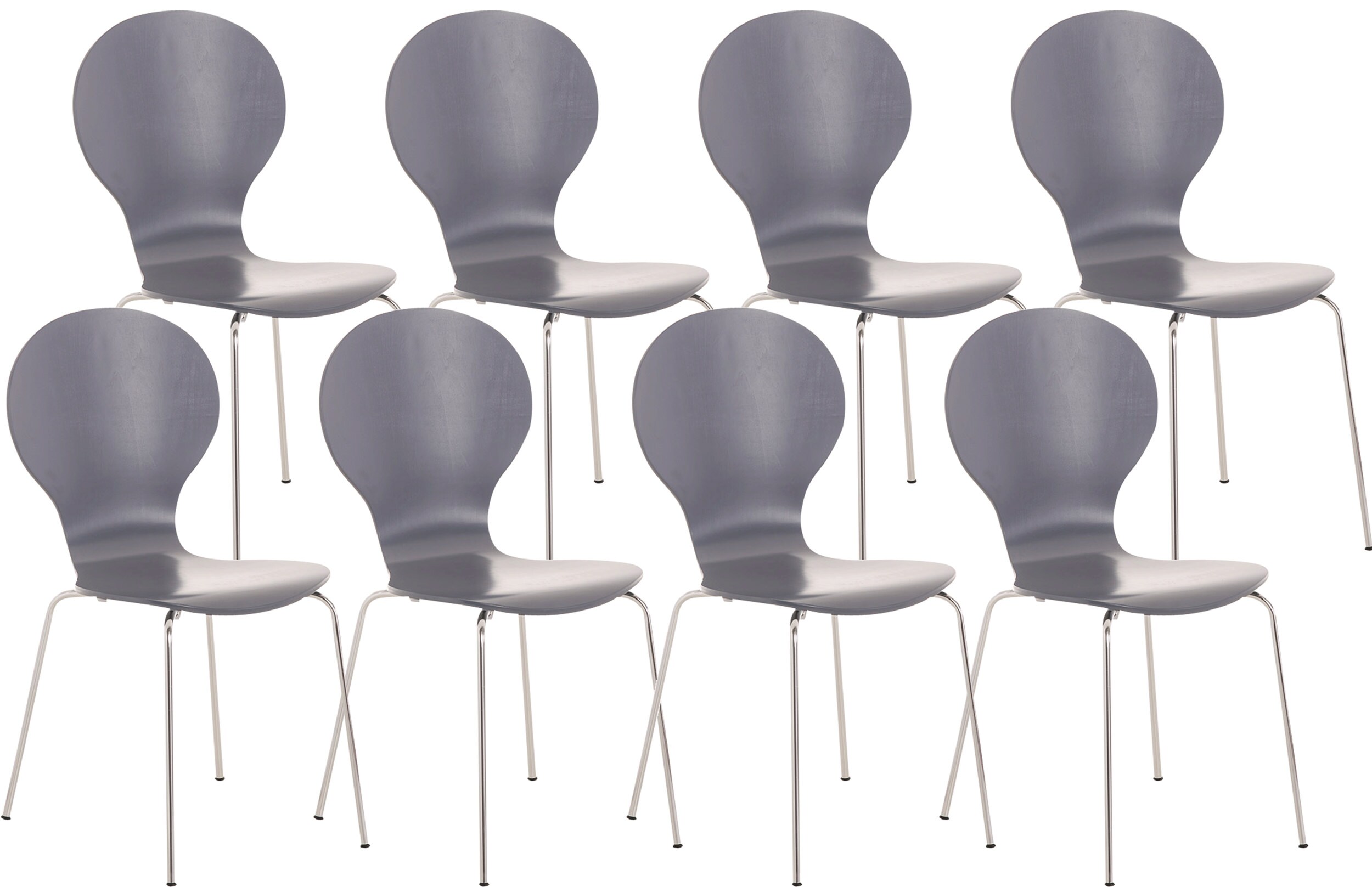 CLP 8 x Stapelstuhl Diego I Ergonomischer Konferenzstuhl Mit Holzsitz Und Metallgestell I Stapelbarer Stuhl Mit Pflegeleichter Sitzfl&auml;che 