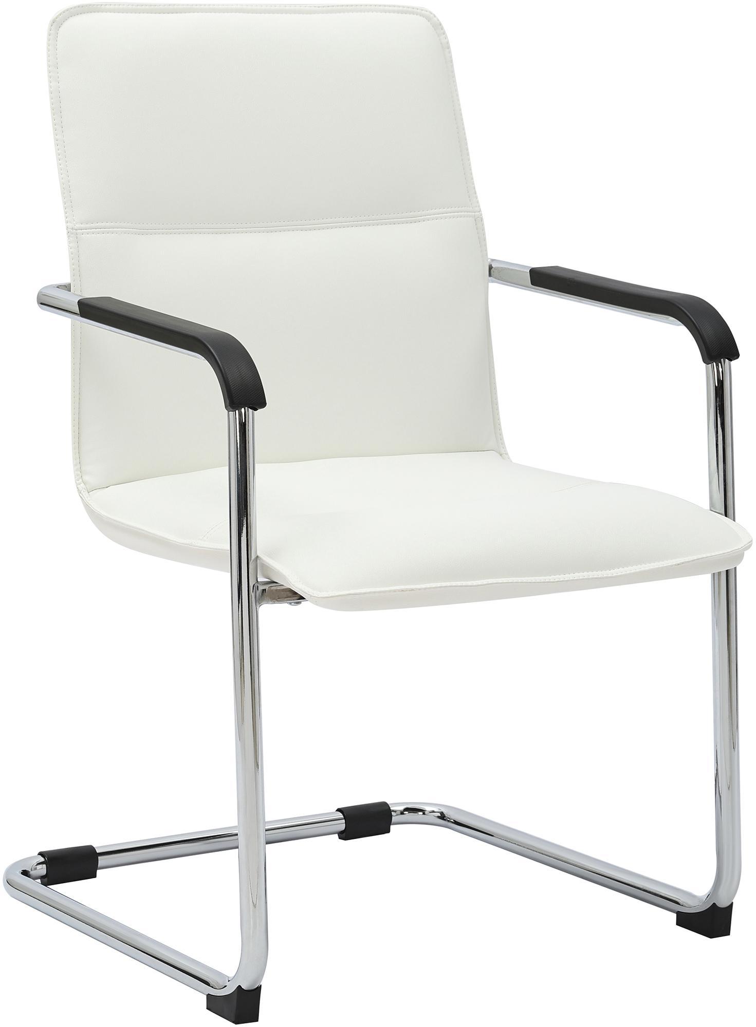 CLP Freischwinger Stuhl mit Armlehnen Seattle, moderner Esszimmerstuhl gepolstert mit Kunstlederbezug, Gestell in Chromoptik 