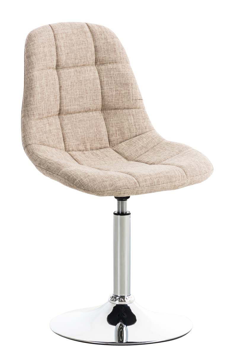 CLP Lounger EMIL mit Stoffbezug, Esszimmerstuhl mit gestepptem Sitz, Drehstuhl mit Trompetenfu&szlig; in Chromoptik, 