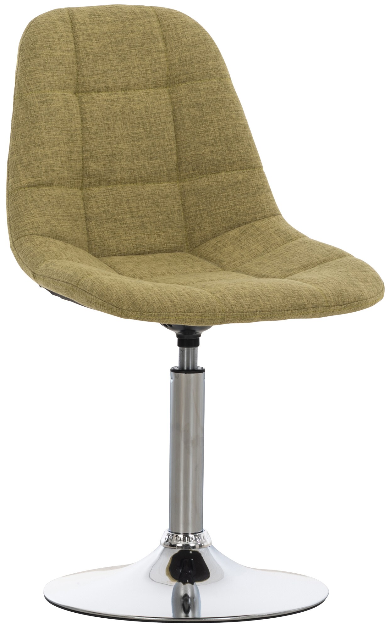 CLP Lounger EMIL mit Stoffbezug, Esszimmerstuhl mit gestepptem Sitz, Drehstuhl mit Trompetenfu&szlig; in Chromoptik, 