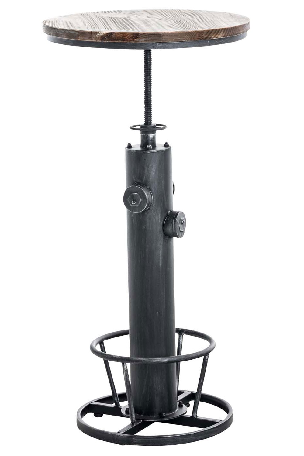 CLP Stehtisch Ruhr I H&ouml;henverstellbarer Bartisch mit Fu&szlig;ablage I Tischgestell aus Metall und Tischplatte aus Kiefernholz 