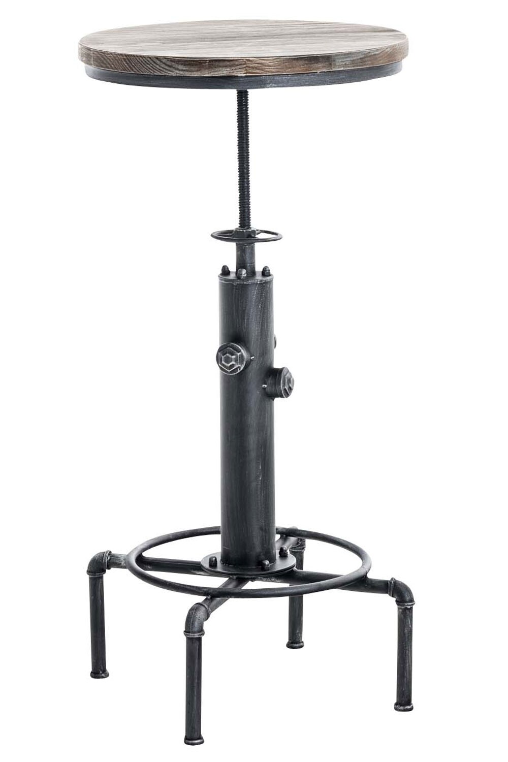 CLP Stehtisch Lumos Mit Robustem Metallgestell Und Einer Holz-Tischplatte I H&ouml;henverstellbarer, Runder Bartisch Im Industrial-Design 