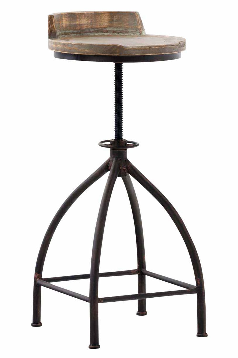 CLP Barhocker BUFFALO im Industrial-Look I H&ouml;henverstellbarer Thekenhocker mit Holzsitz I Metallhocker mit Fu&szlig;st&uuml;tze 