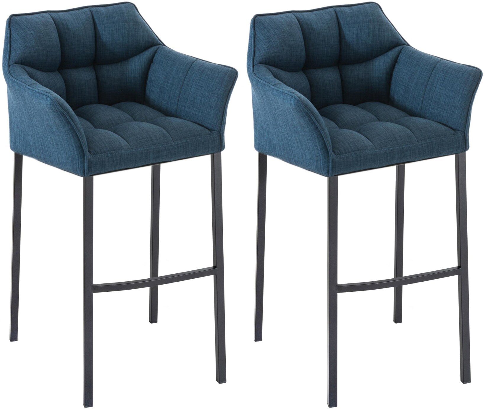 CLP 2er Set Barhocker Damaso Stoff mit 4-Fuß Gestell schwarz Farbe: blau, Gestell Farbe: schwarz