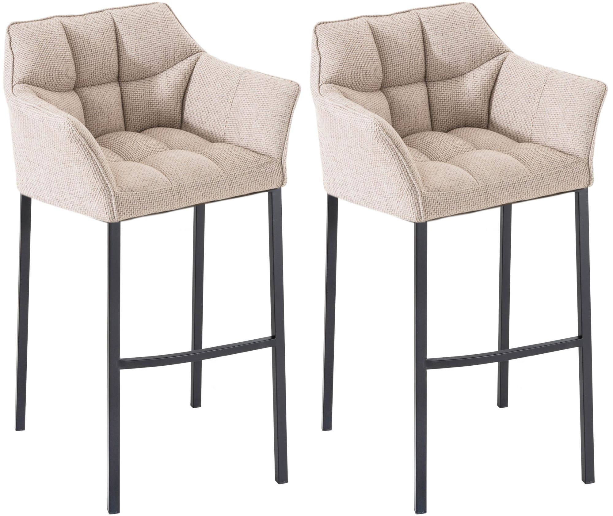 CLP Barhocker 2er Set mit Lehne Damaso, Barst&uuml;hle gepolstert mit Stoffbezug, Vierfu&szlig;gestelle aus Metall, Tresenhocker bis 240 kg belastbar 