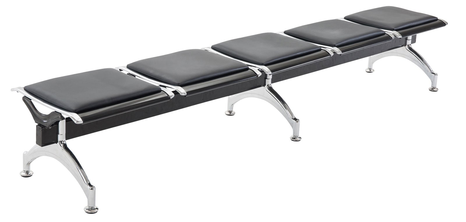 CLP 5er Wartebank CENTRAL mit Kunstlederbezug I Robuste Bank aus Metall gepolstert I Sitzbank mit Metallgestell in Chromoptik 