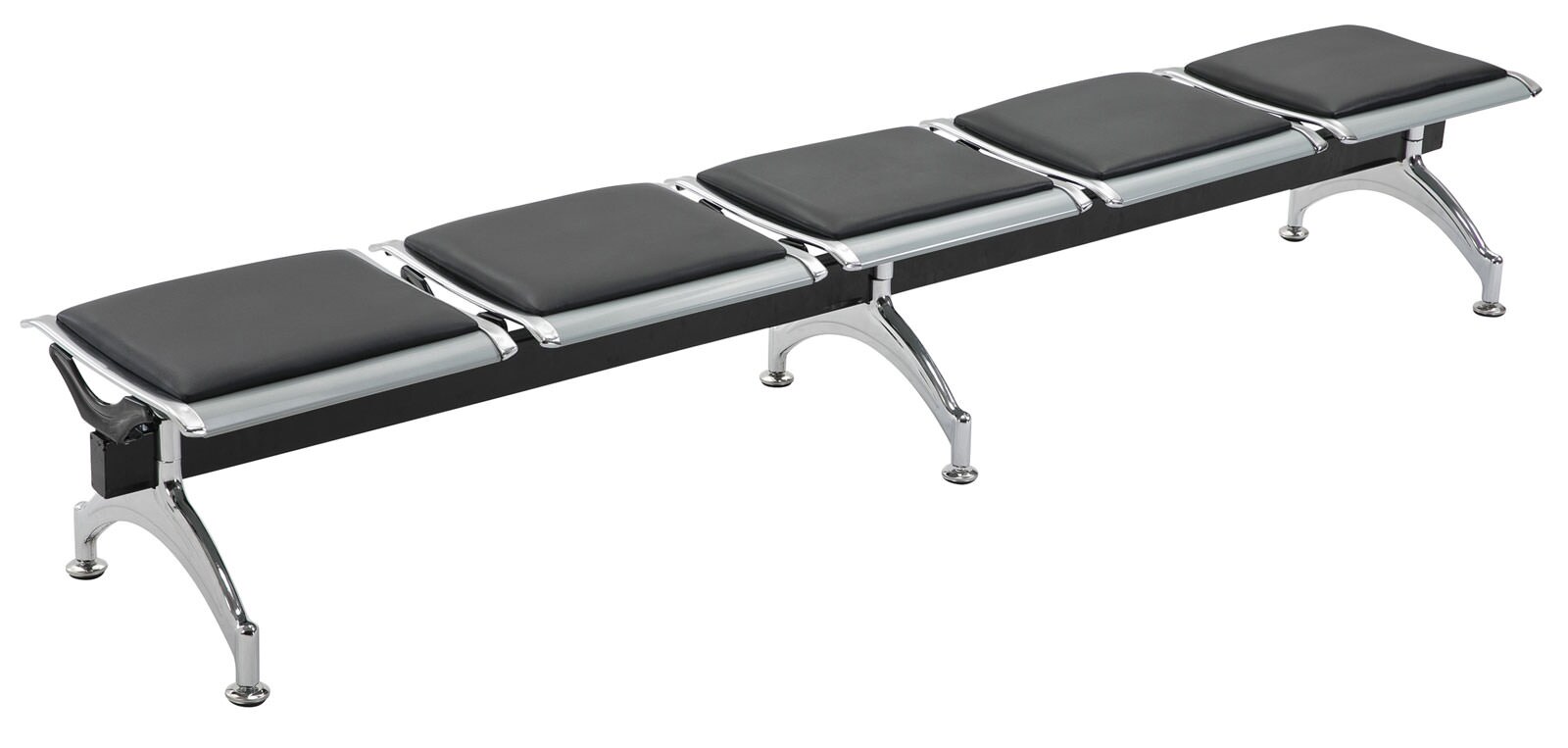 CLP 5er Wartebank CENTRAL mit Kunstlederbezug I Robuste Bank aus Metall gepolstert I Sitzbank mit Metallgestell in Chromoptik 