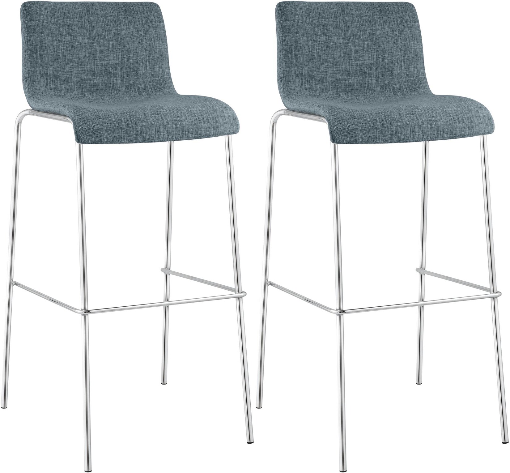 CLP 2er Set Barhocker Hoover Stoff 4-Fuß Gestell chrom Farbe: blau, Gestell Farbe: chrom
