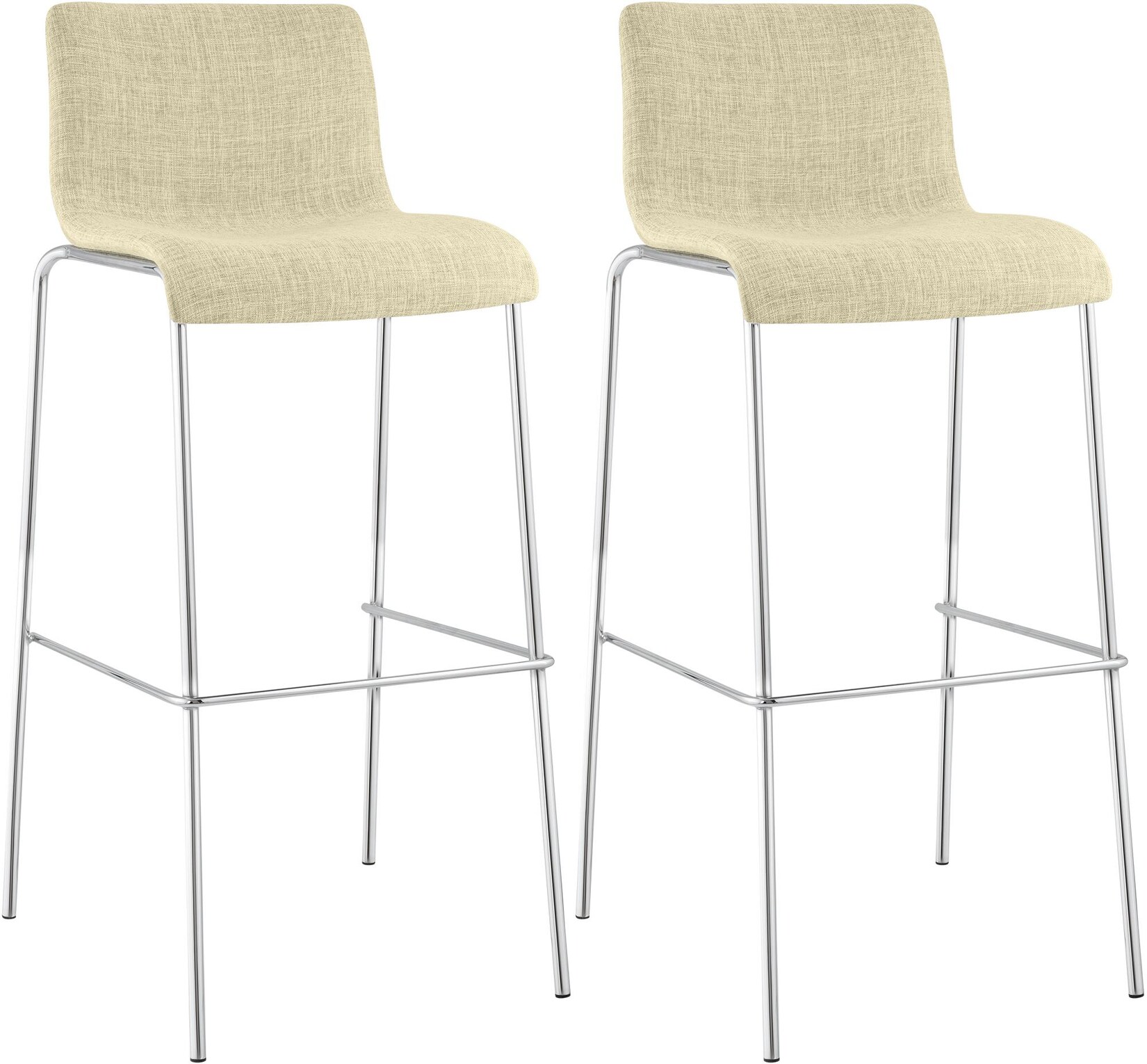 CLP 2er Set Barhocker Hoover Stoff 4-Fuß Gestell chrom Farbe: creme, Gestell Farbe: chrom