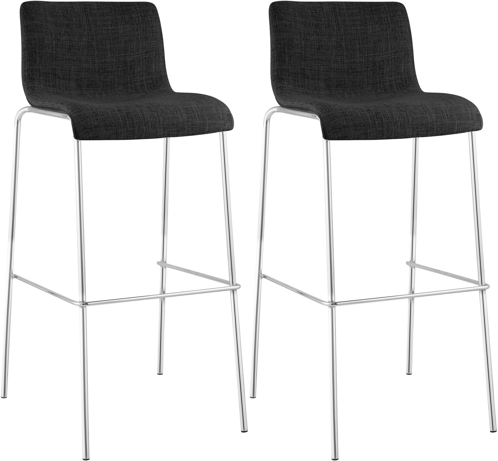 CLP 2er Set Barhocker Hoover Stoff 4-Fuß Gestell chrom Farbe: dunkelgrau, Gestell Farbe: chrom