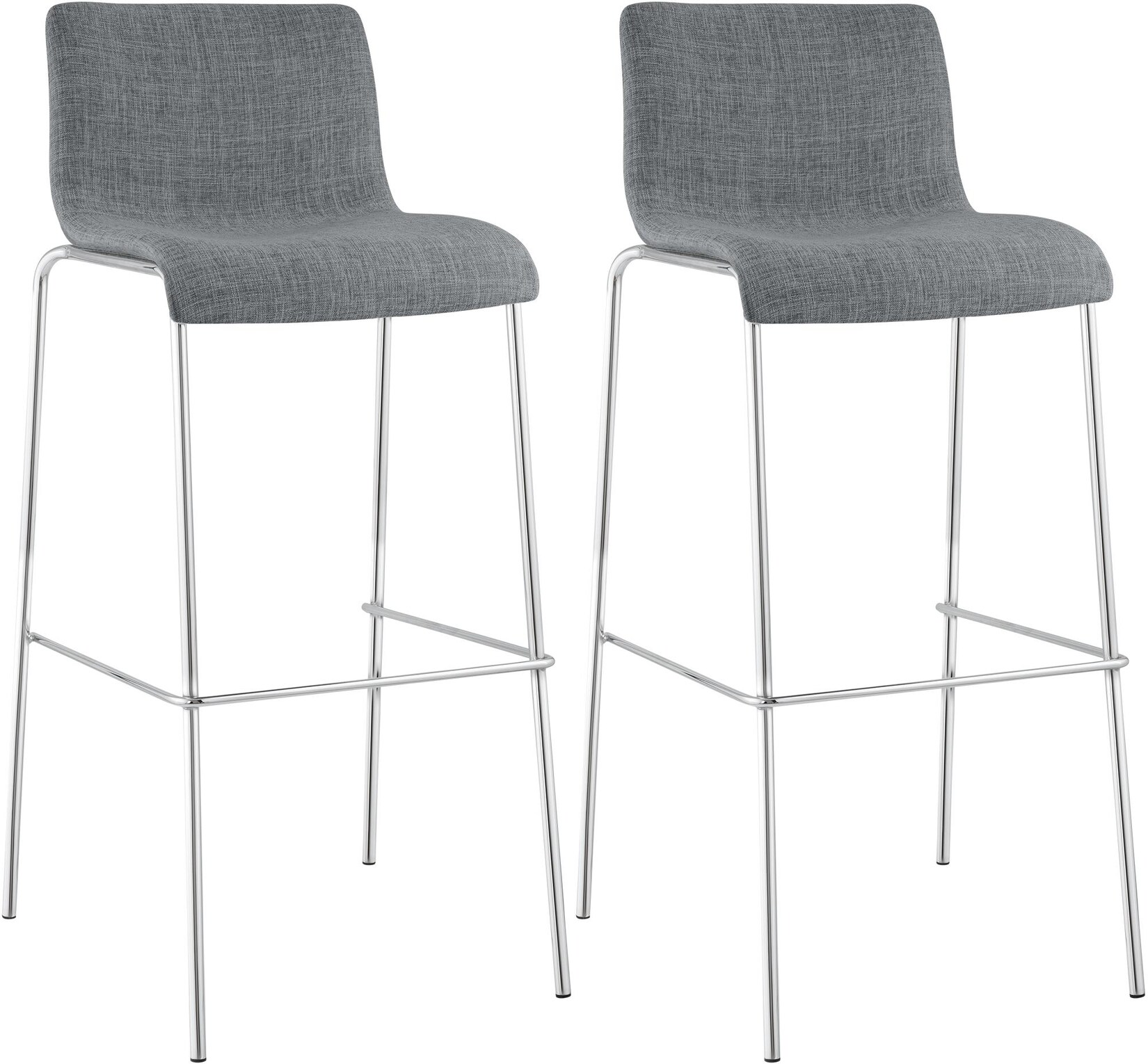 CLP 2er Set Barhocker Hoover Stoff 4-Fuß Gestell chrom Farbe: hellgrau, Gestell Farbe: chrom