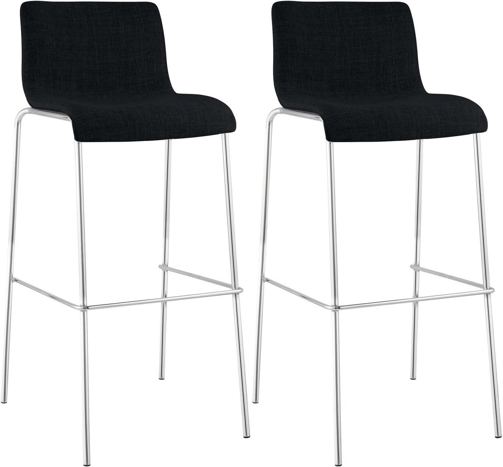 CLP 2er Set Barhocker Hoover Stoff 4-Fuß Gestell chrom Farbe: schwarz, Gestell Farbe: chrom