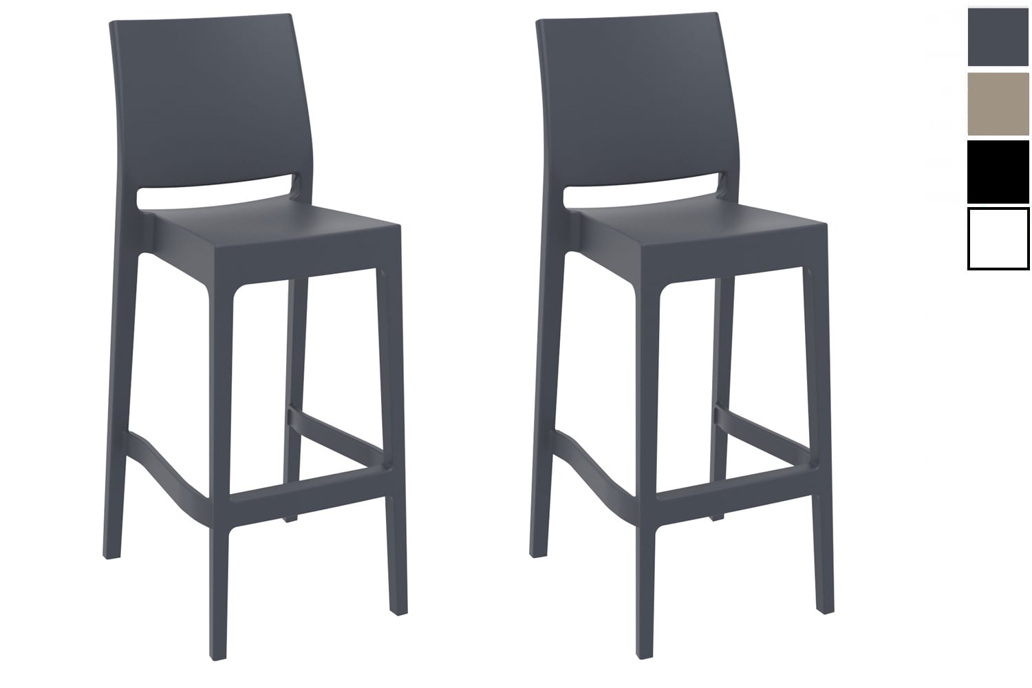CLP 2er Set Barhocker Maya Aus Wetterbest&auml;ndigem Kunststoff I 2x Tresenhocker Mit Fu&szlig;st&uuml;tze Und Hoher R&uuml;ckenlehne 
