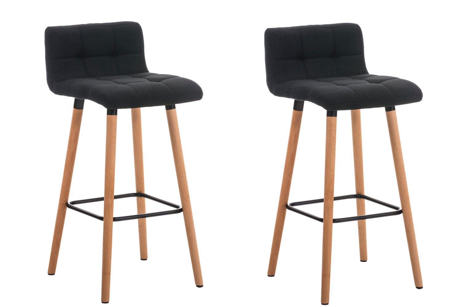 CLP 2er Set Barhocker Lincoln Stoff natura Farbe: schwarz, Gestell Farbe: natur