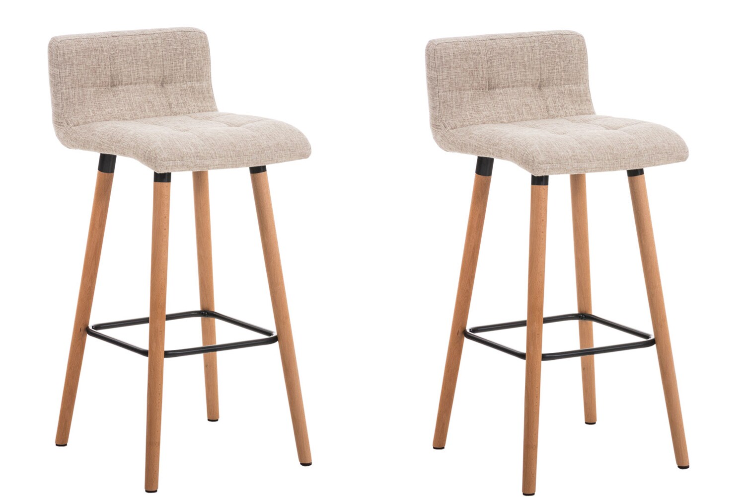 CLP 2er Set Barhocker Lincoln Mit Stoffbezug Und Holzgestell I 2 x Thekenhocker Mit R&uuml;ckenlehne Und Fu&szlig;st&uuml;tze 