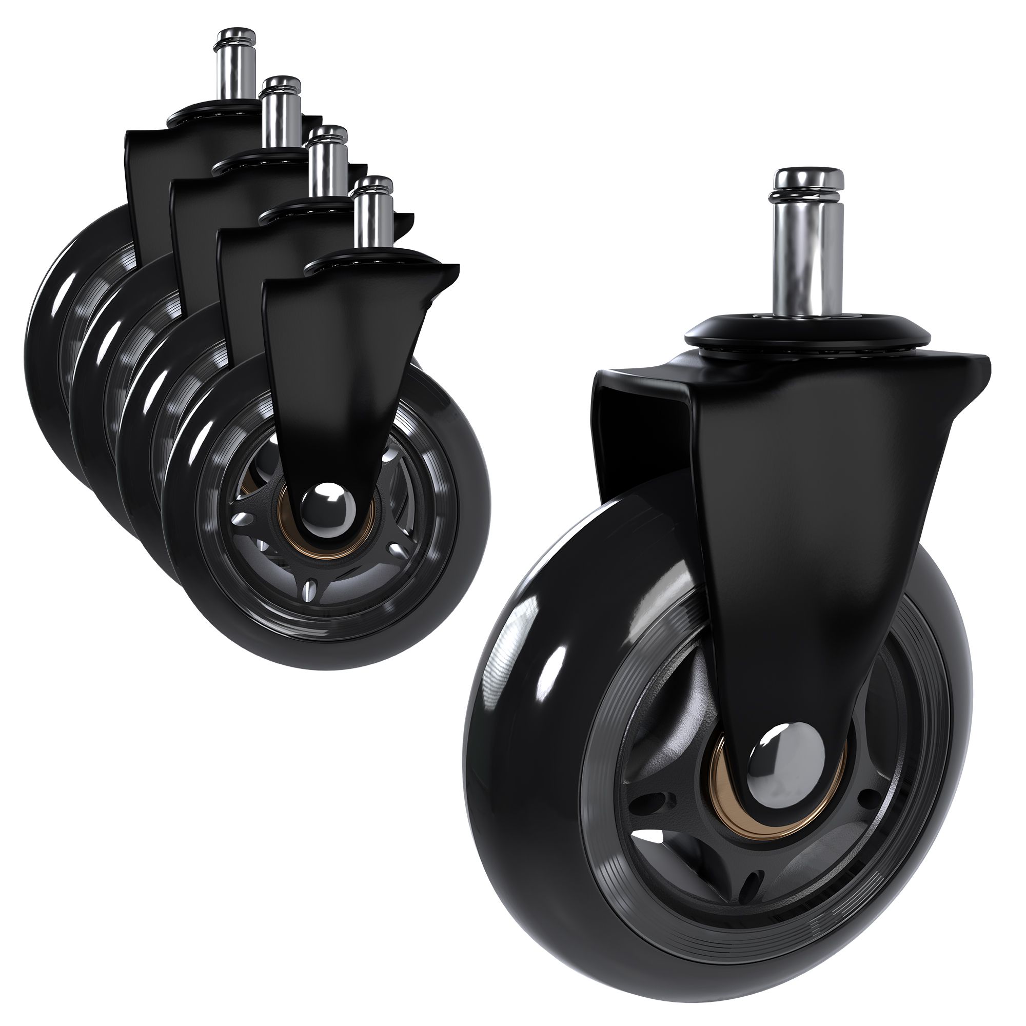 CLP 5er Set Hartbodenrollen f&uuml;r B&uuml;rost&uuml;hle | Ersatzrollen aus Gummi 11 x 22 mm | Max. Belastbarkeit aller 5 Rollen von 295 kg 